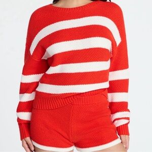No Boundaries Red and White Striped Crew Neck Sweater